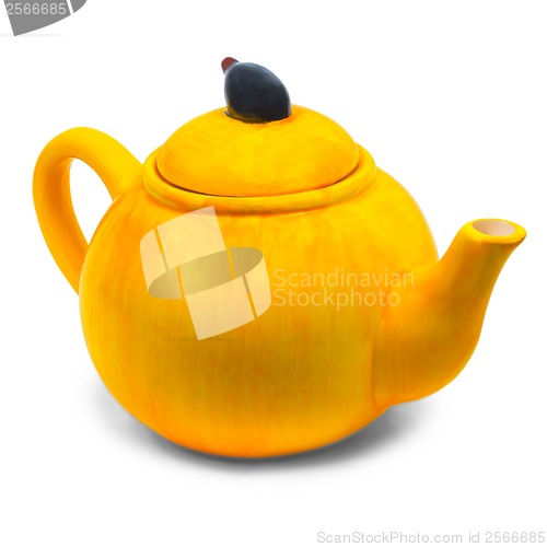 Image of ceramic kettle yellow teapot tea isolated (clipping path)