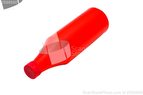 Image of ketchup red bottle plastic isolated on white background clipping