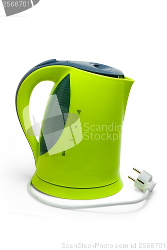 Image of green tea kettle electric isolated on white background