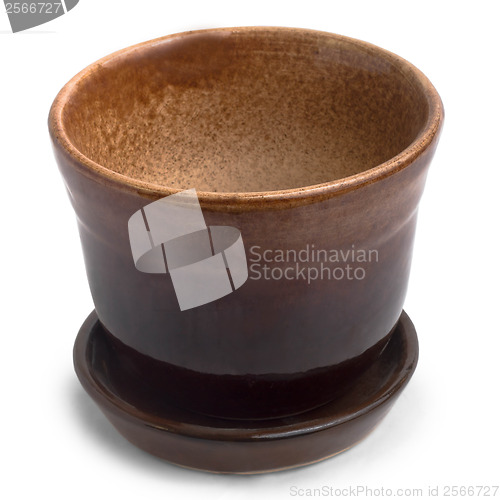 Image of brown ceramic pot cup isolated on white background