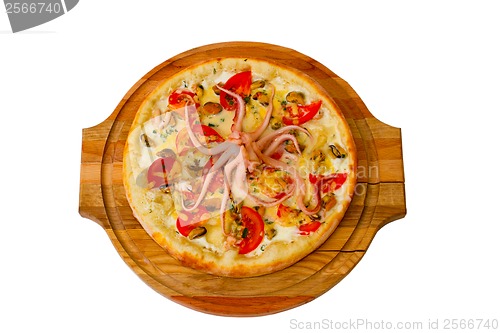 Image of pizza isolated white a octopus cheese food italian tomato meal f