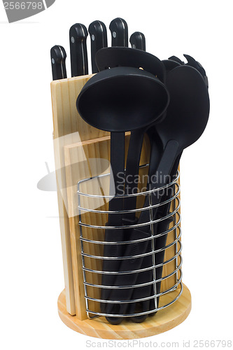 Image of set knives ladle of  for kitchen is isolated clipping path