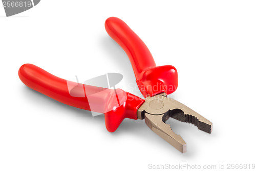 Image of red open pliers isolated on white background