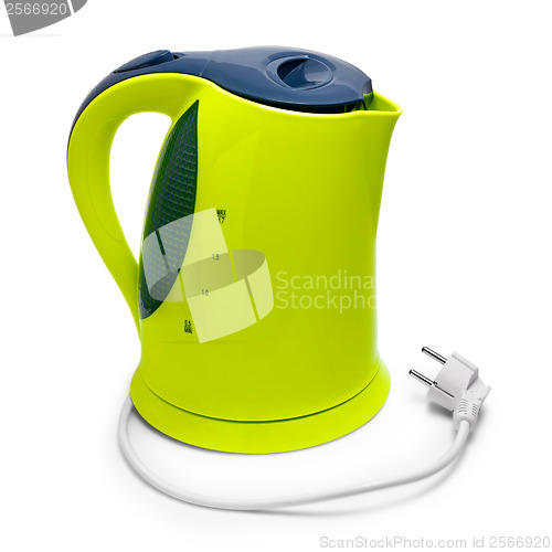 Image of kettle green electric isolated on white background with clipping