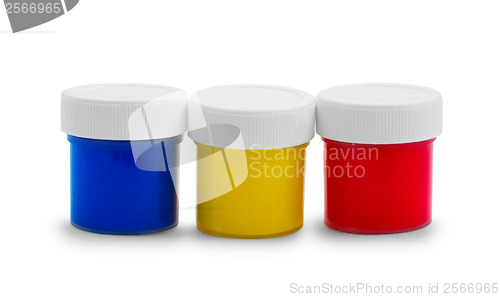 Image of banks color oil paint bottles isolated on white background