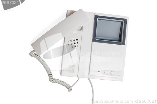 Image of call intercom communication button speaker electronic cable devi