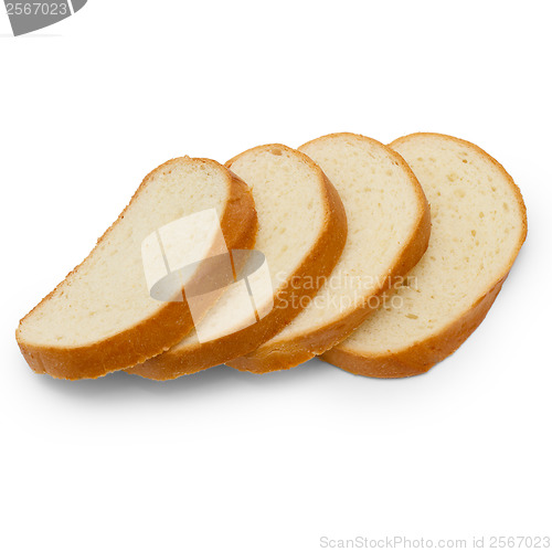 Image of sliced ??pieces of bread on a white background