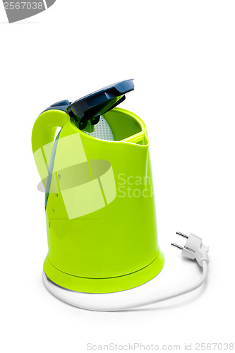 Image of electric green kettle isolated white background