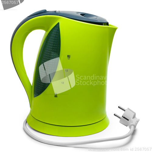 Image of green tea electric kettle isolated on white background with clip