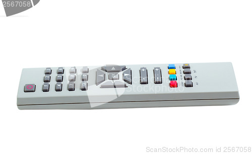 Image of remote control tv silver isolated white background (clipping pat