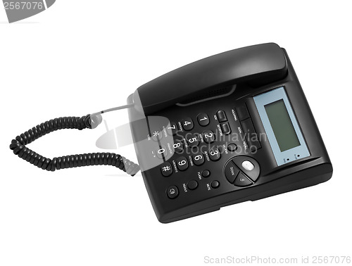 Image of black modern phone call with cord isolated on white background (