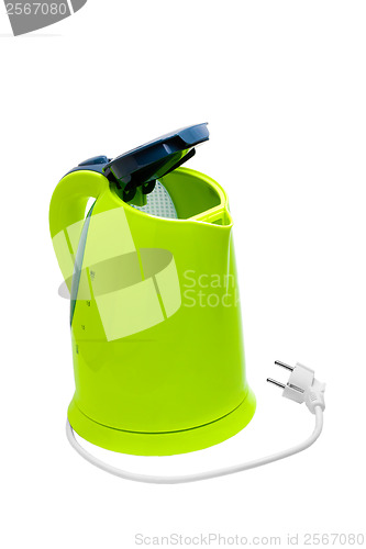 Image of electric green kettle isolated on white background with clipping