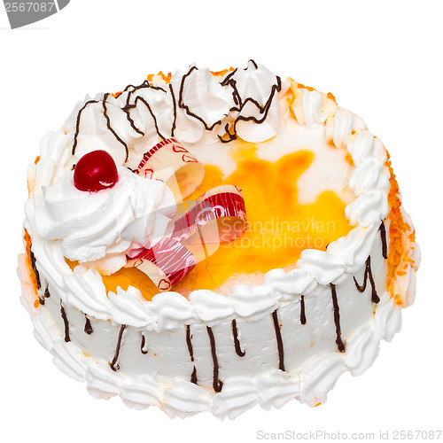Image of birthday cake with cherry cream