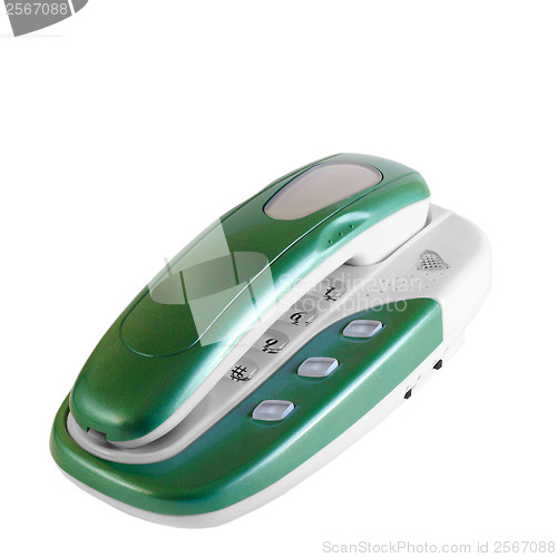 Image of phone isolated green call communication on a white 