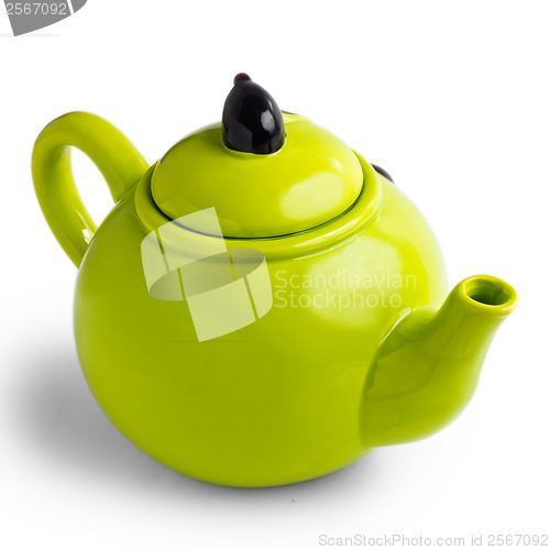 Image of green teapot kettle isolated on white background