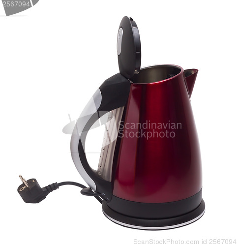 Image of red teapot electric kettle isolated white background clipping pa