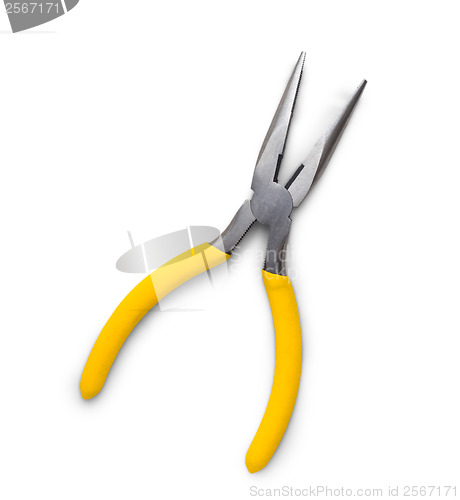 Image of yellow toothed pliers isolated on white background