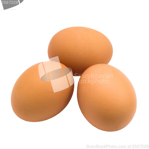 Image of three eggs isolated on white background