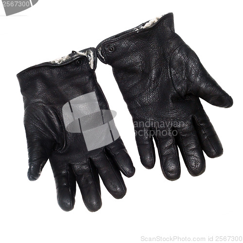 Image of pair black leather gloves isolated on white (clipping path)