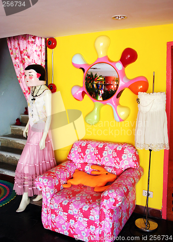 Image of Funky retro interior with chair and mannequin - EDITORIAL ONLY.