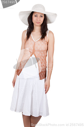 Image of Woman in white sun hat