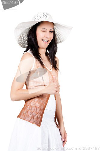 Image of Woman in white sun hat