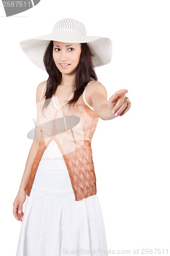 Image of Woman in white sun hat