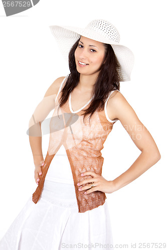 Image of Woman in white sun hat