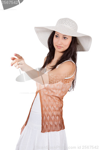 Image of Woman in white sun hat