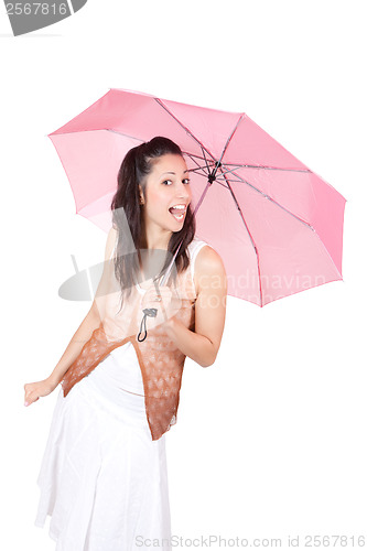 Image of Woman with pink umbrella