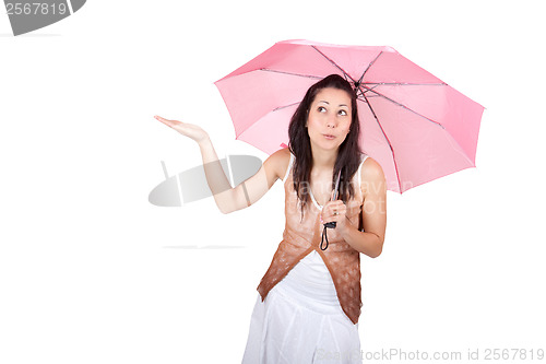 Image of Woman with pink umbrella