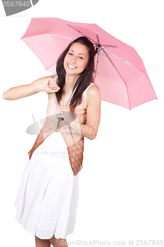 Image of Woman with pink umbrella