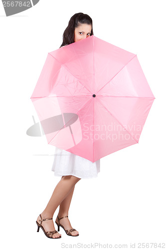 Image of Woman with pink umbrella