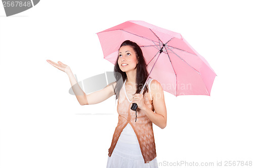 Image of Woman with pink umbrella