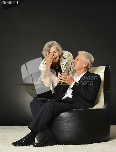 Image of Elderly couple using laptop