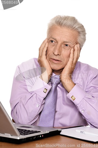 Image of Elderly businessman with laptop