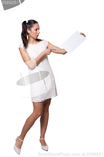 Image of Retro girl in a white dress