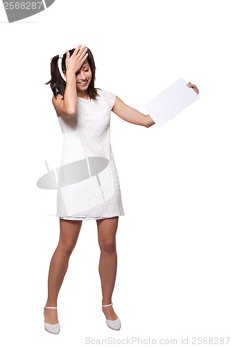 Image of Retro girl in a white dress