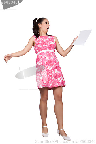 Image of Retro girl in a pink dress