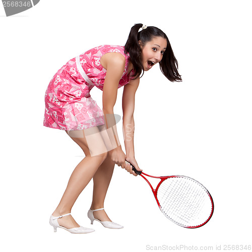 Image of Retro girl in a pink dress