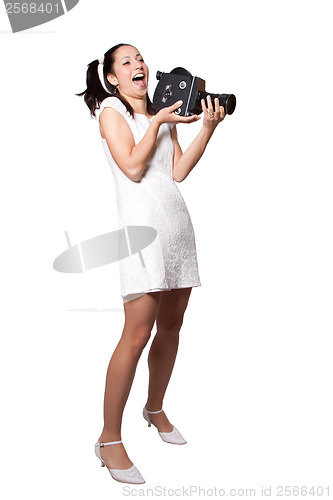 Image of Retro woman with an old camera