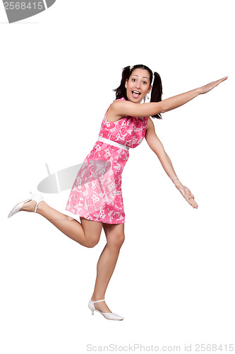 Image of Retro girl in a pink dress