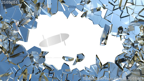 Image of Blue smashed glass pieces isolated on white