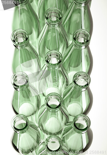 Image of Top view empty glass bottles for wine or beer isolated