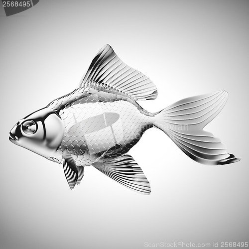 Image of Silver fish with fins and scales on gradient gray