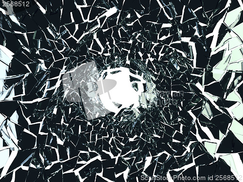 Image of Shattered black glass pattern and hole on white 