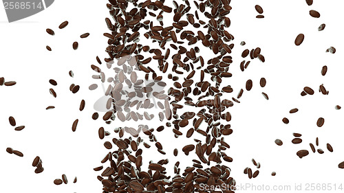 Image of Roasted coffee beans falling down isolated 