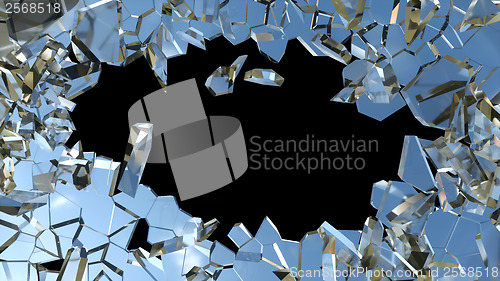 Image of Shattered or smashed glass: sharp Pieces on black