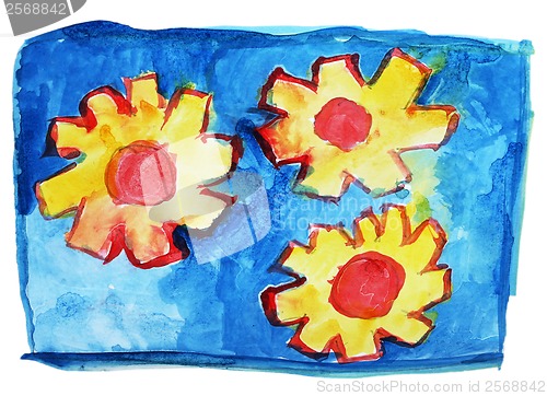 Image of abstract blue, yellow isolated watercolor stain