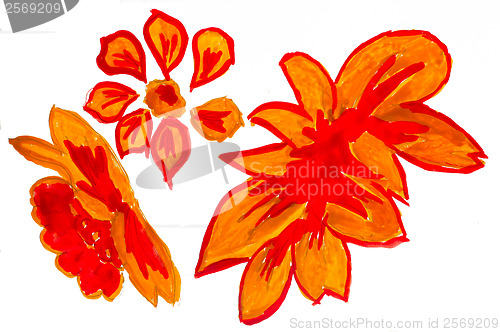 Image of abstract yellow red orange floral watercolor flowers paint pictu